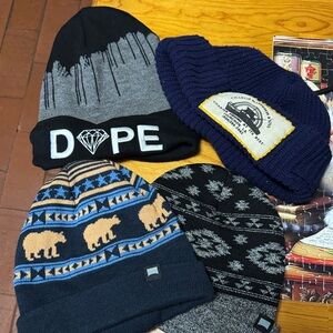 Stylish Beanie Set - Black, Blue, Gray